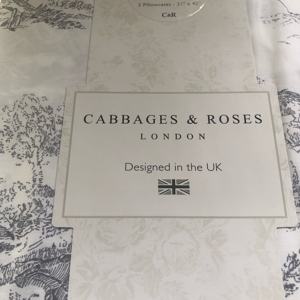 Cabbages & Roses London 4pc California KING Sheet set Country Toile Slate Grey